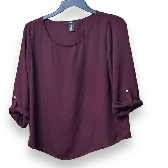 Forever 21 Purple Roll Tab Sleeve Chiffon Vented Back Blouse Sz Small - Picture 1 of 8